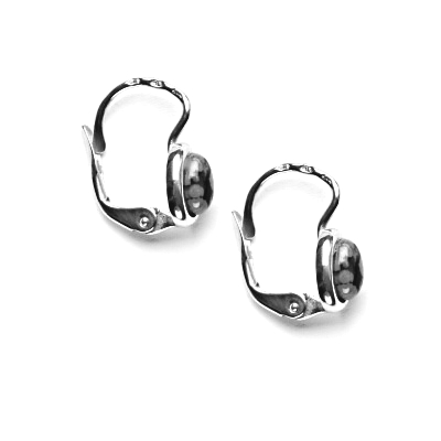 Zlaté náušnice, bílé i žluté zlato, přírodní Obsidián 6x4 mm , NK 1353