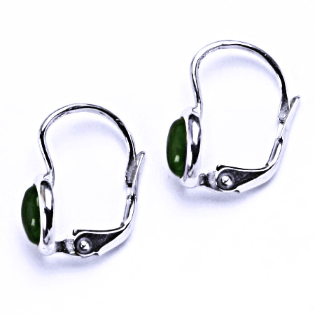 Zlaté náušnice, bílé zlato, přírodní Nefrit 6x4 mm , NK 1353