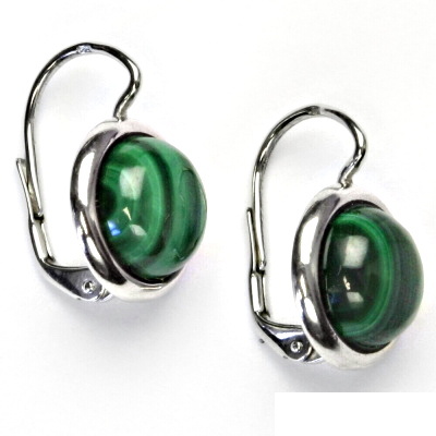 Zlaté náušnice, bílé i žluté zlato , přírodní kámen Malachit 10 mm - NK 1452