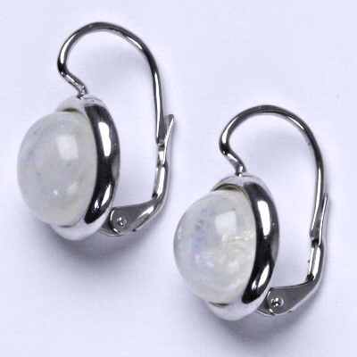 Zlaté náušnice, bílé i žluté zlato , přírodní Měsíční kámen 10 mm - NK 1452