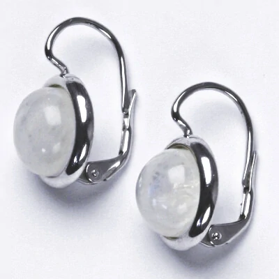 Zlaté náušnice, bílé i žluté zlato , přírodní Měsíční kámen 10 mm - NK 1452