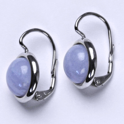 Zlaté náušnice, bílé i žluté zlato , přírodní kámen Chalcedon 10 mm - NK 1452