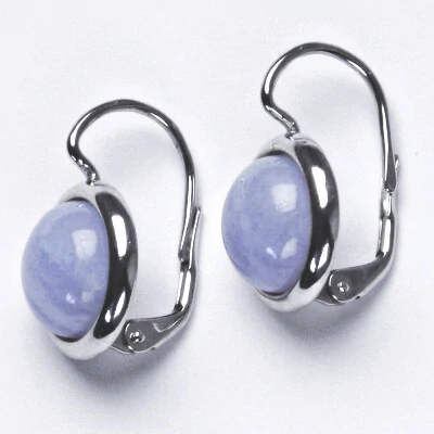 Zlaté náušnice, bílé i žluté zlato , přírodní kámen Chalcedon 10 mm - NK 1452