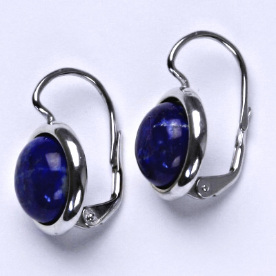 Zlaté náušnice, bílé i žluté zlato , přírodní kámen Lapis lazuli 10 mm - NK 1452