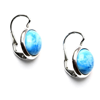 Zlaté náušnice, bílé i žluté zlato , přírodní kámen Magnezit 10 mm - NK 1452