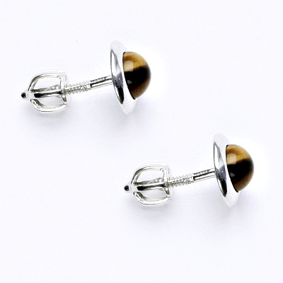 Zlaté náušnice, bílé i žluté zlato, přírodní Tygří oko , NŠ 1470