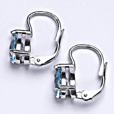 Zlaté náušnice, bílé i žluté zlato, přírodní Topaz sky 8x6 mm , NK 1361