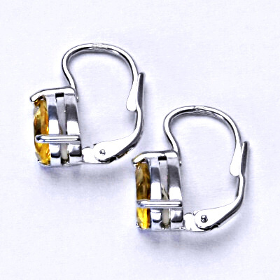 Zlaté náušnice, bílé i žluté zlato, přírodní Citrín 8x6 mm , NK 1361