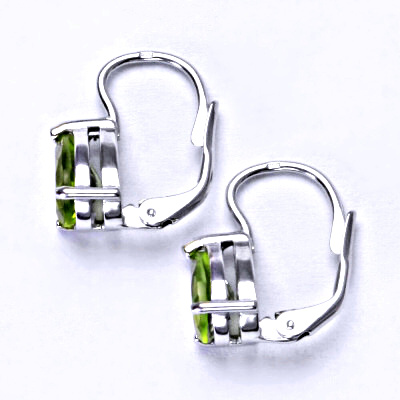 Zlaté náušnice, bílé i žluté zlato, přírodní Olivín 8x6 mm , NK 1361