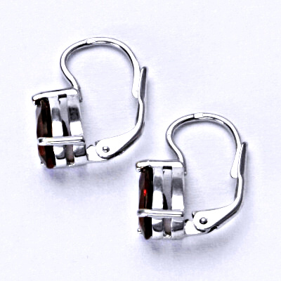 Zlaté náušnice, bílé i žluté zlato, přírodní Granát 8x6 mm , NK 1361