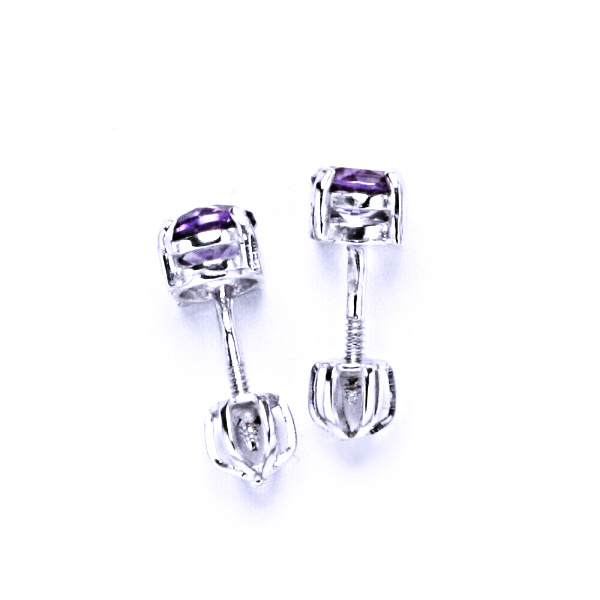 Zlaté náušnice, přírodní Ametyst , bílé zlato  - NŠ 1251