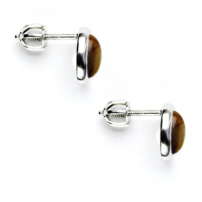 Zlaté náušnice, přírodní Tygří oko 7x5 mm , bílé i žluté zlato NŠ 1354