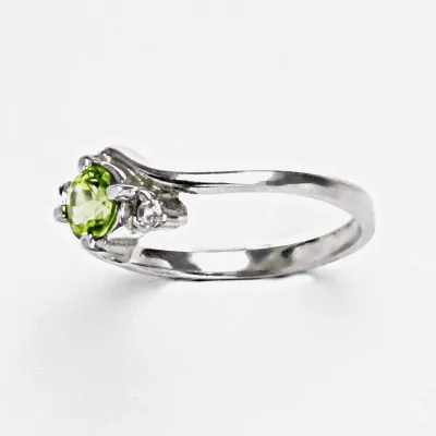 Zlatý prsten přírodní Olivín 5 mm , bílé i žluté zlato - T 1164