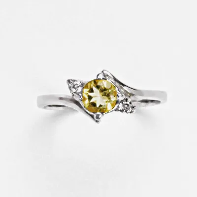 Zlatý prsten přírodní Citrín 5 mm , bílé i žluté zlato - T 1164