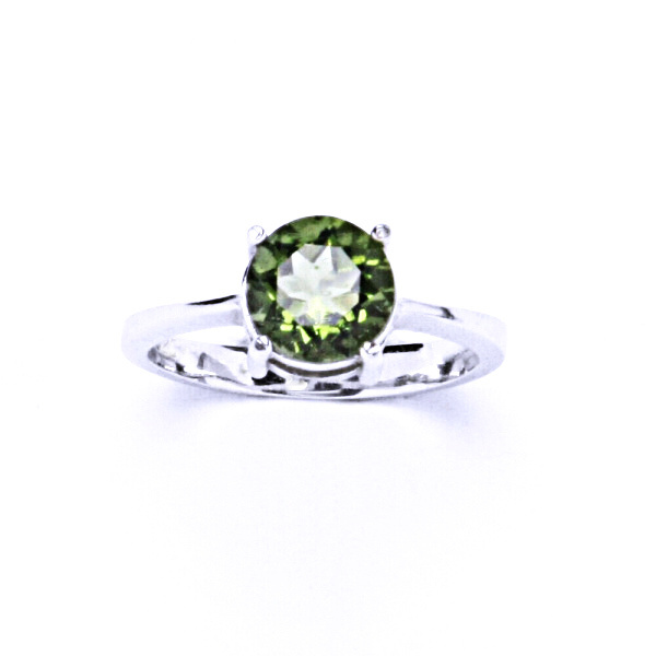 Zlatý prsten, bílé i žluté zlato, přírodní vltavín 7 mm - T 1252