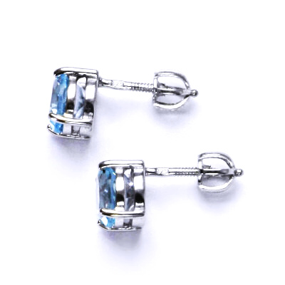 Zlaté náušnice, bílé i žluté zlato, přírodní topaz sky 8 mm  -  NŠ 1357