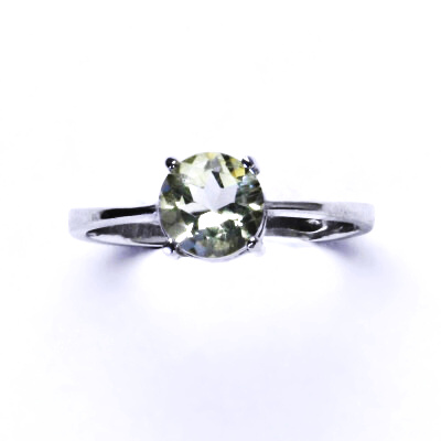 Zlatý prsten, bílé i žluté zlato, přírodní Green ametyst 8 mm - T 1357