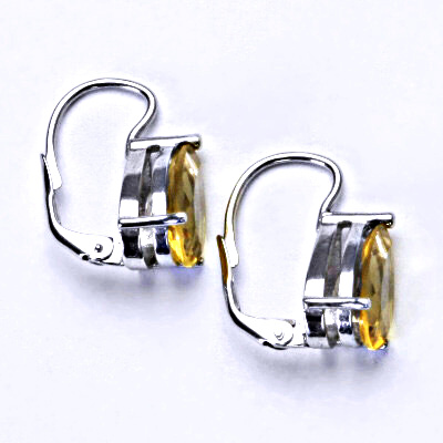Zlaté náušnice, přírodní kámen citrín 12x8 mm slza ,bílé i žluté zlato - NK 1360