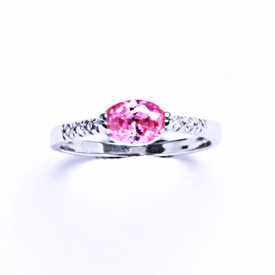 Zlatý prsten , pink zirkon, bílé i žluté zlato - VR 237