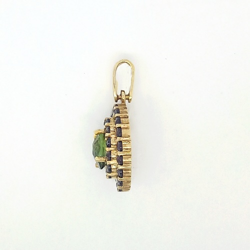 Zlatý přívěsek, přírodní vltavín a přírodní granáty , žluté zlato - 2,93 g