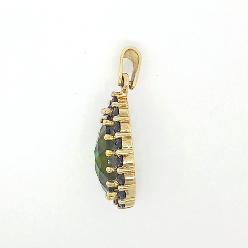 Zlatý přívěsek, přírodní vltavín a přírodní granáty , žluté zlato - 3,46 g