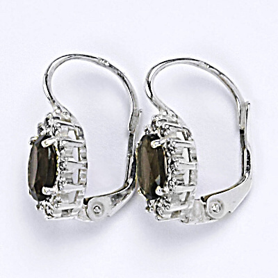 Zlaté náušnice s diamanty, přírodní záhněda , bílé i žluté zlato - VE 247