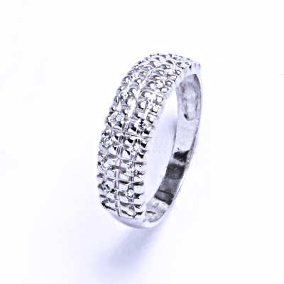 Zlatý prsten, zirkony čiré, bílé zlato, VR 27