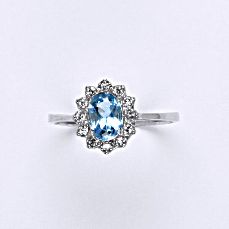 Zlatý prsten Kate, bílé i žluté zlato , přírodní topaz swiss 7x5 mm - VR 247