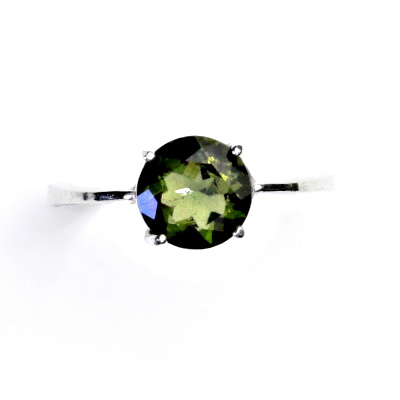 Zlatý prsten, přírodní vltavín 8 mm , bílé i žluté zlato T 1357