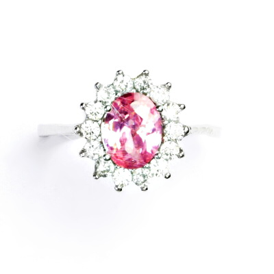 Stříbrný prsten Kate, pink zirkon, čiré zirkony, T 1507