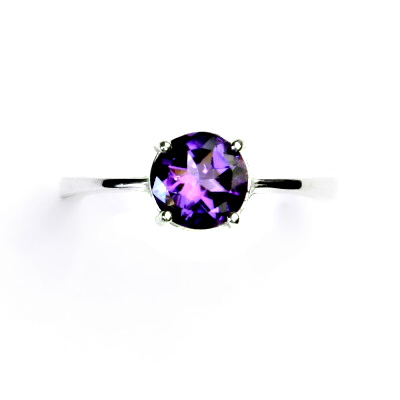 Zlatý prsten, přírodní ametyst tmavý, bílé i žluté zlato - T 1252 