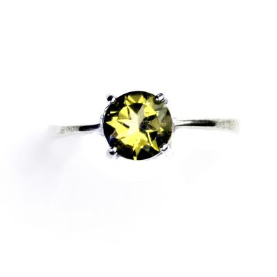 Stříbrný prsten, přírodní olivový křemen, prstýnek ze stříbra, T 1252 