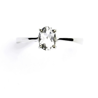 Zlatý prsten, bílé i žluté zlato, čirý zirkon 7x5 mm - T 1246