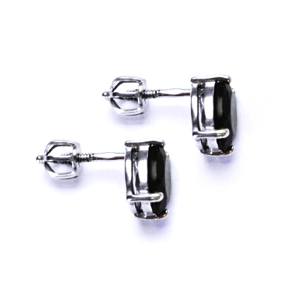 Zlaté náušnice,přírodní černý safír 8x6 mm, bílé i žluté zlato - NŠ 1245 