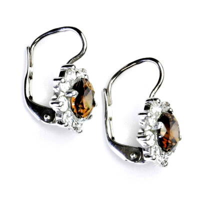 Stříbrné náušnice, čiré zirkony a zirkon coffe - VE 61 