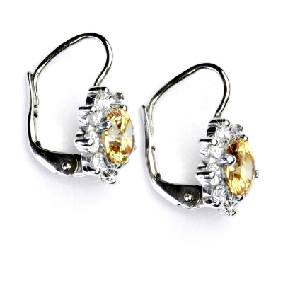 Zlaté náušnice, čiré zirkony a zirkon champagne, bílé i žluté zlato - VE 61 