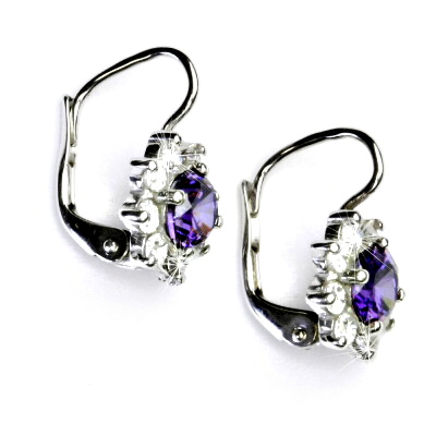 Stříbrné náušnice, čiré zirkony a zirkon ametyst - VE 61 