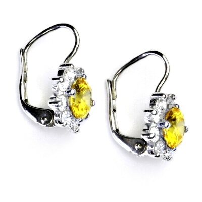 Stříbrné náušnice, čiré zirkony a zirkon žlutý - VE 61 