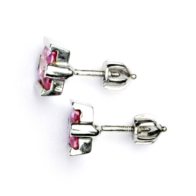 Stříbrné náušnice, pink zirkony 6x6 mm  - VE 16