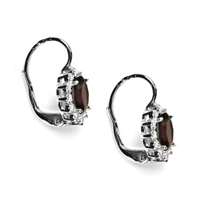 Zlaté náušnice Kate,bílé i žluté zlato, přírodní granát a čiré zirkony  - VE 247