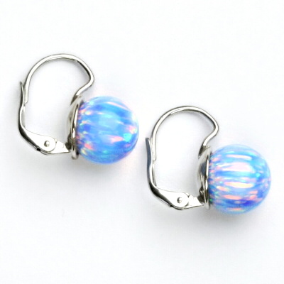 Zlaté náušnice světle modrý opál 10 mm ,bílé i žluté zlato - NK 1298 