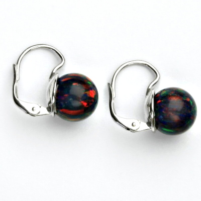 Stříbrné náušnice černý opál 10 mm - NK 1298 