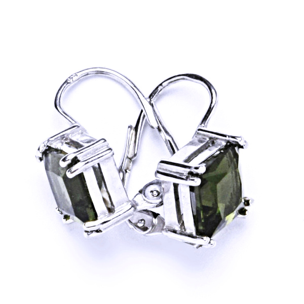 Zlaté náušnice, přírodní vltavín 8x8 mm, bílé i žluté zlato - NK 1259 