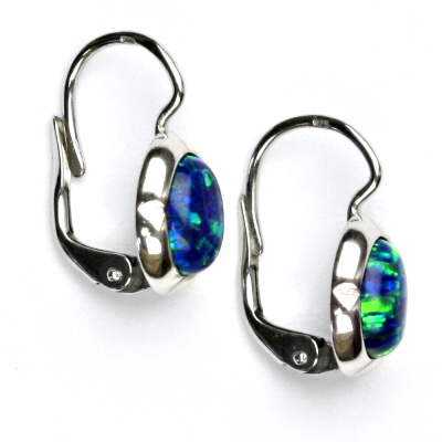 Stříbrné náušnice, zelený syntetický opál, náušnice s opálem, NK 1374