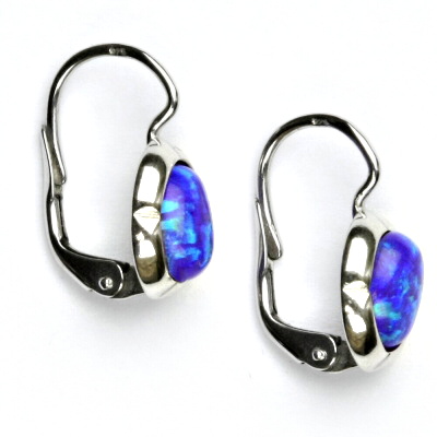 Stříbrné náušnice, fialový syntetický opál, náušnice s opálem, NK 1374