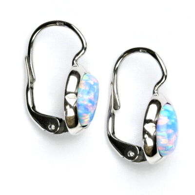 Stříbrné náušnice, světle modrý syntetický opál - NK 1374