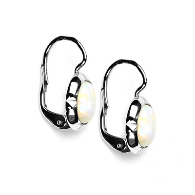 Stříbrné náušnice, bílý syntetický opál - NK 1374