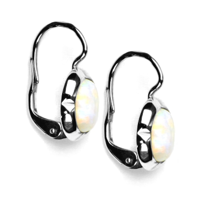 Zlaté náušnice, bílé zlato, bílý syntetický opál, NK 1374