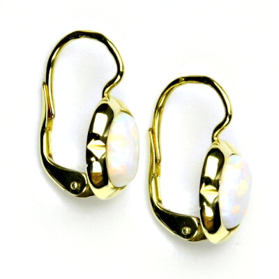 Zlaté náušnice, žluté zlato, bílý syntetický opál, NK 1374