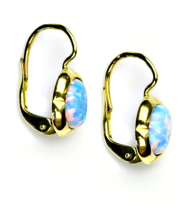 Zlaté náušnice, žluté zlato, světle modrý syntetický opál, NK 1374